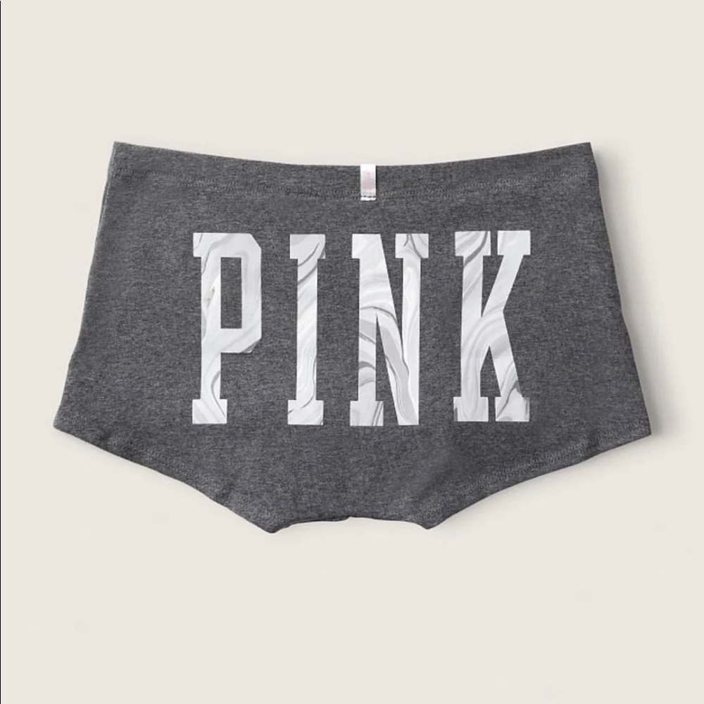 Victoria's Secret PINK Cotton Boyshorts in Heather Anthracite With Graphic XL